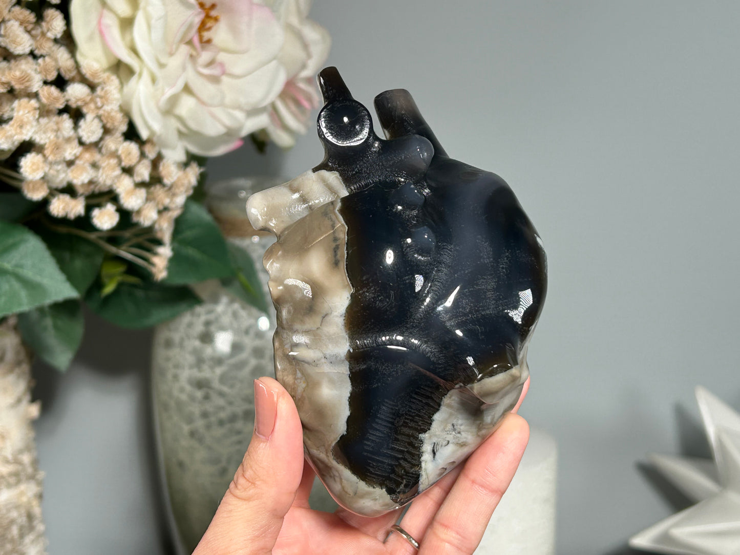 Volcano Agate Anatomical Heart (4.9", 124mm)