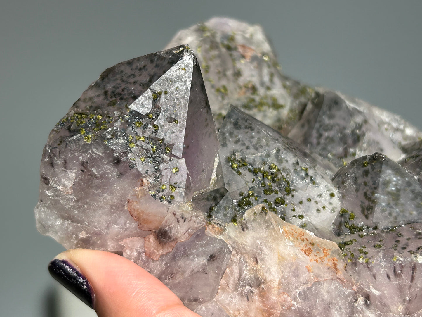 Epidote on Amethyst (5.4", 134mm)