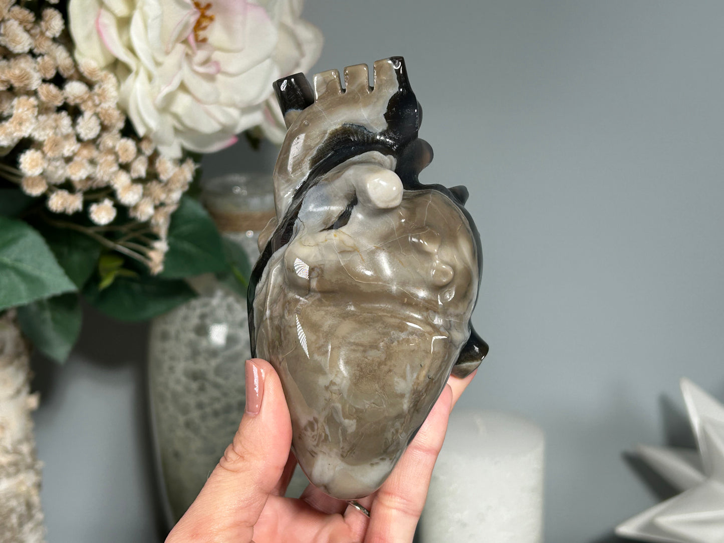 Volcano Agate Anatomical Heart (4.9", 124mm)