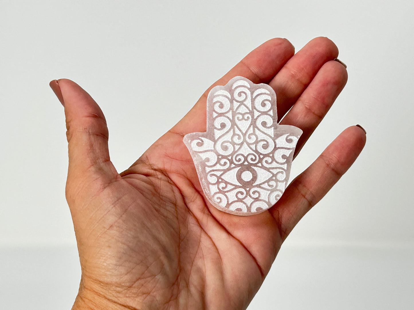 Selenite Hamsa Evil Eye