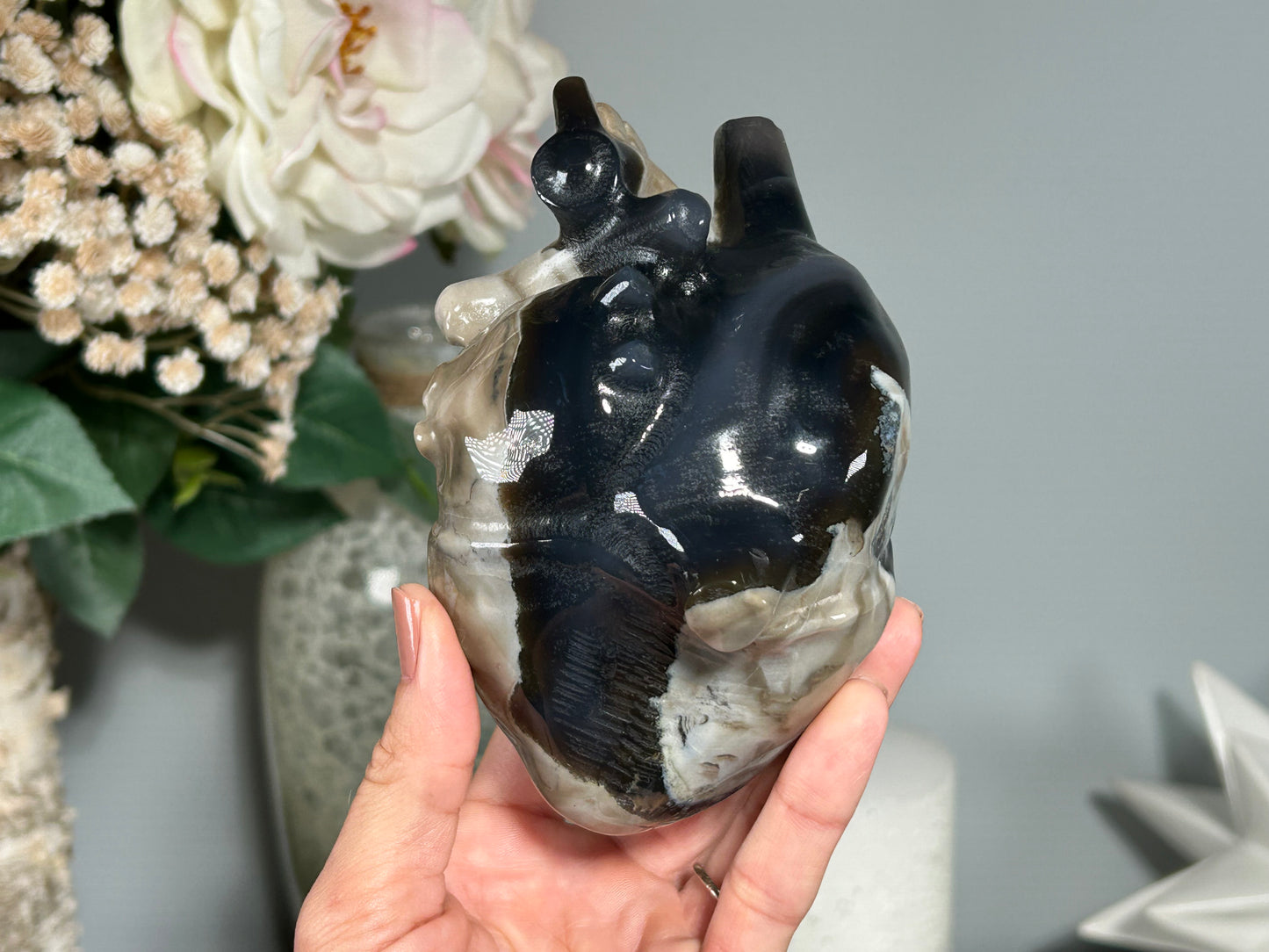 Volcano Agate Anatomical Heart (4.9", 124mm)
