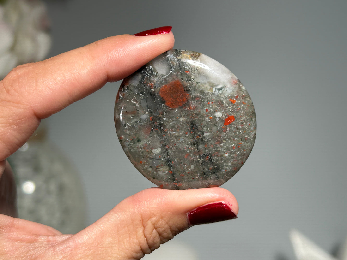 African Bloodstone Flat Palm Stone