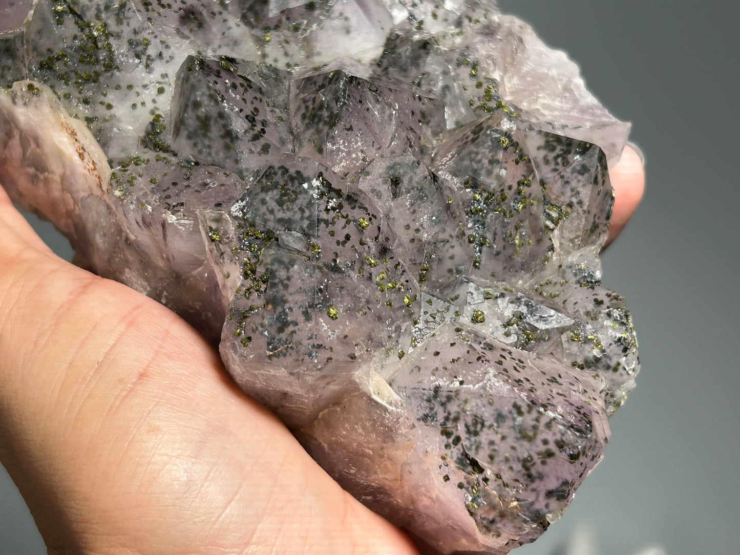 Epidote on Amethyst (5.4", 134mm)
