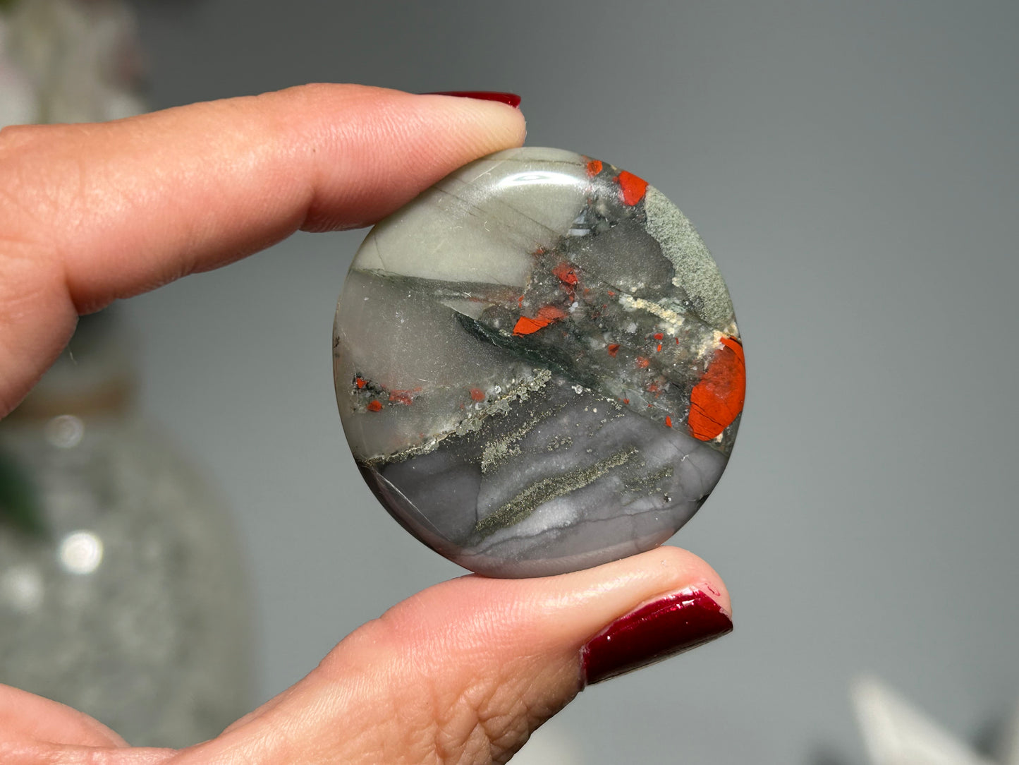 African Bloodstone Flat Palm Stone