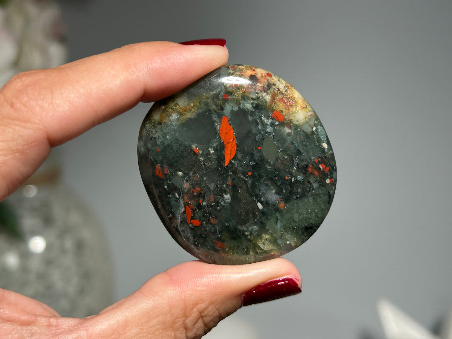 African Bloodstone Flat Palm Stone