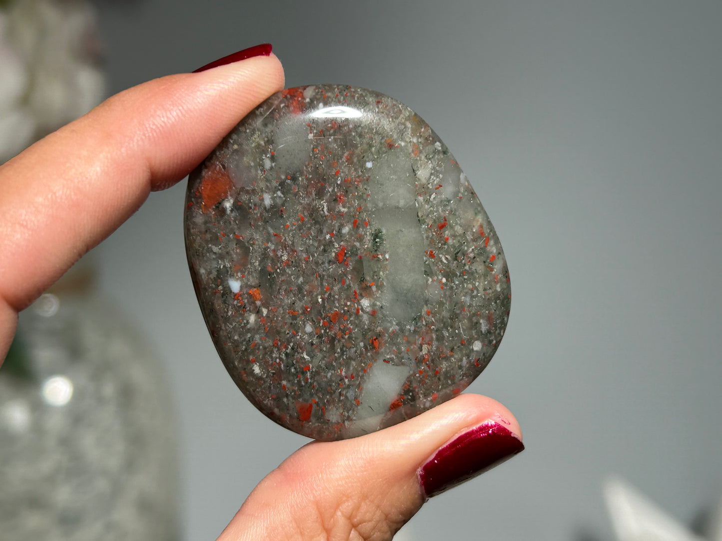 African Bloodstone Flat Palm Stone