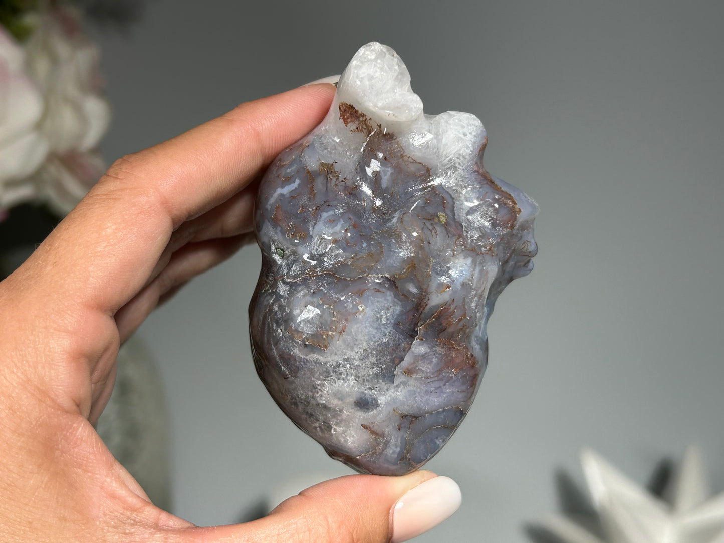 Moss Agate Anatomical Heart (3.3", 82mm)