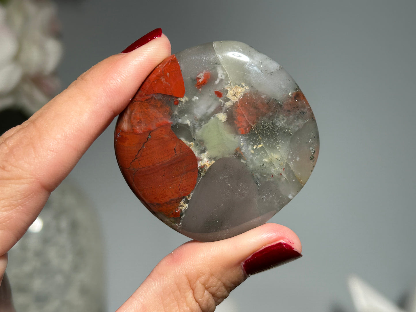 African Bloodstone Flat Palm Stone