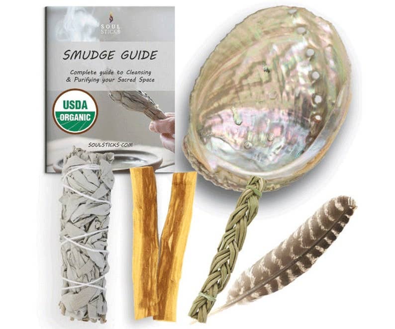 Smudging Starter Kit w/ Guide - White Sage, Palo Santo & Sweetgrass