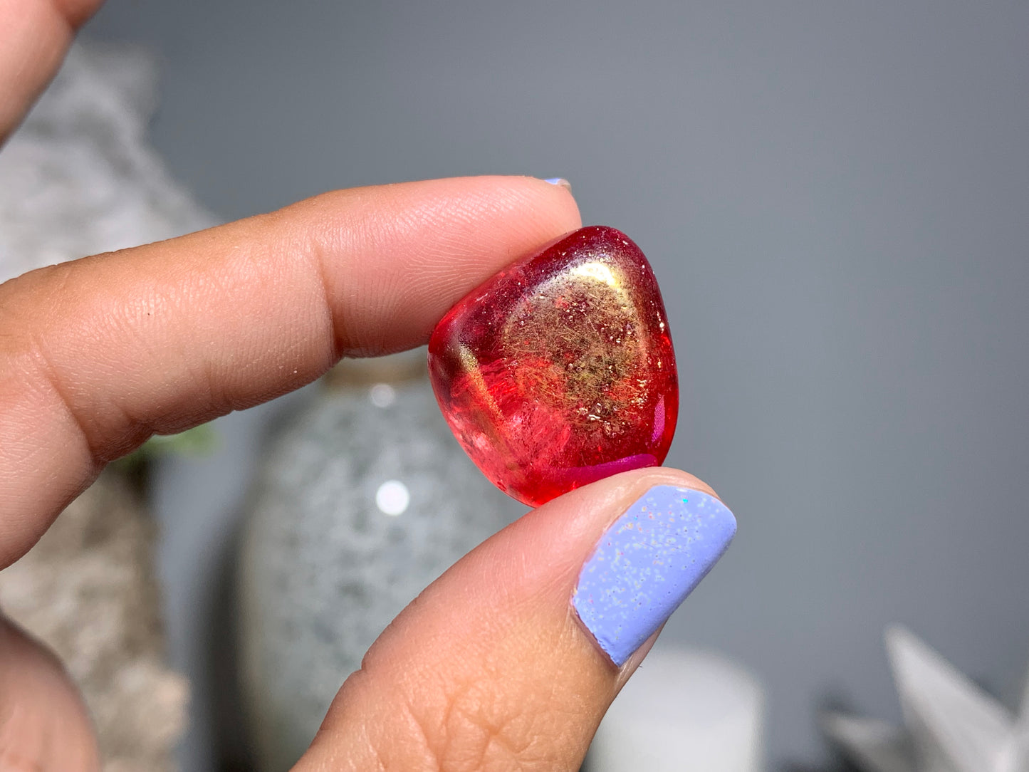 10pc Tumbled Red Aura Quartz