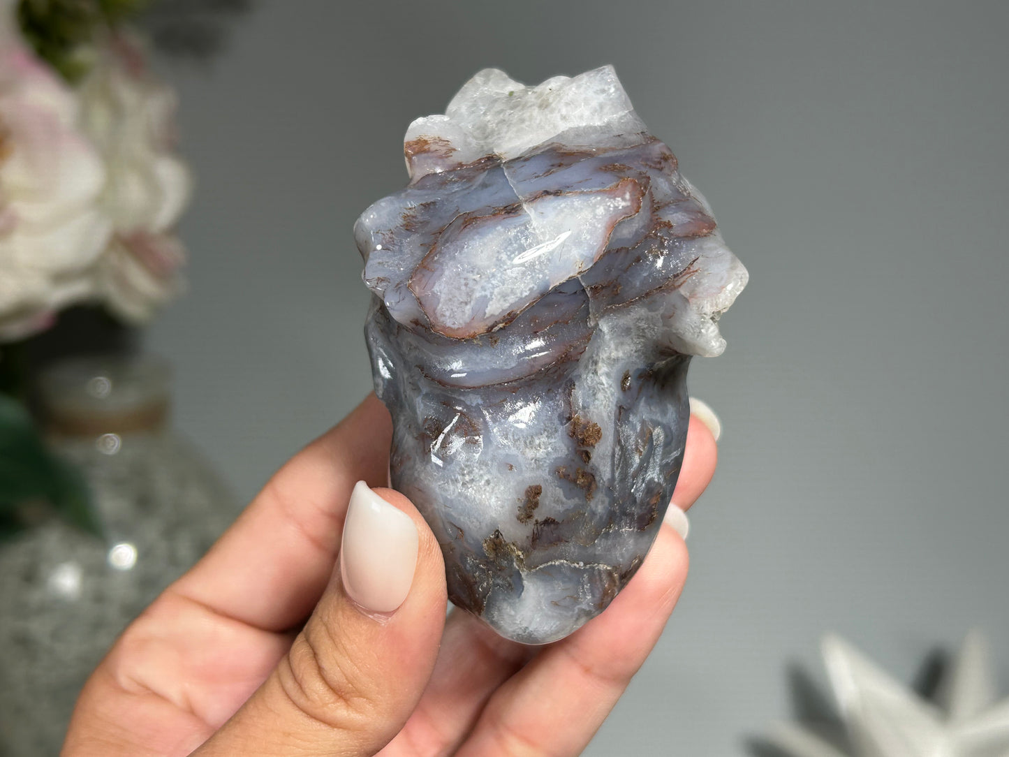 Moss Agate Anatomical Heart (3.3", 82mm)