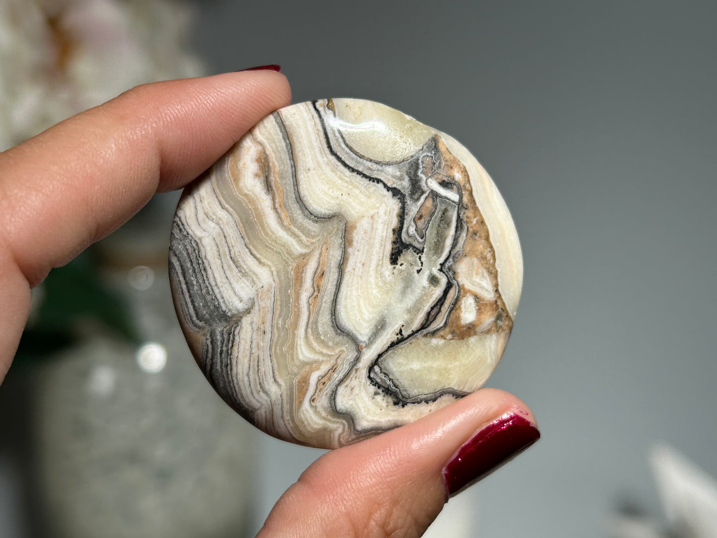 Lace Calcite Flat Palm Stone