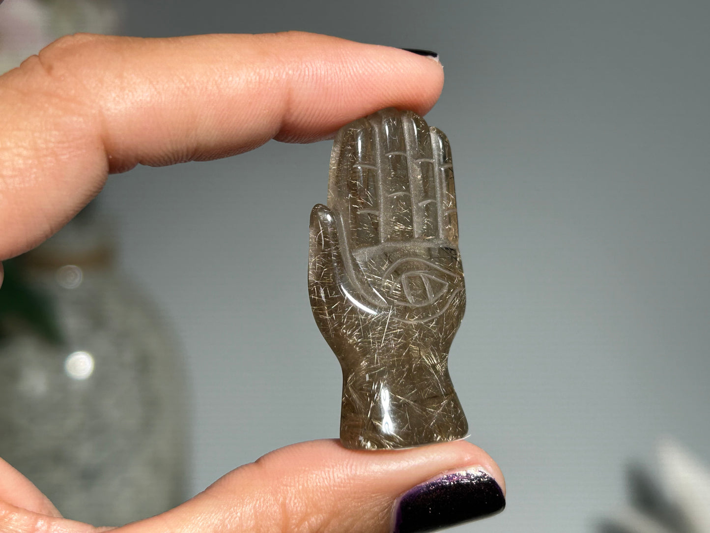 Rutilated Quartz Evil Eye Hand (1.6”, 41mm)