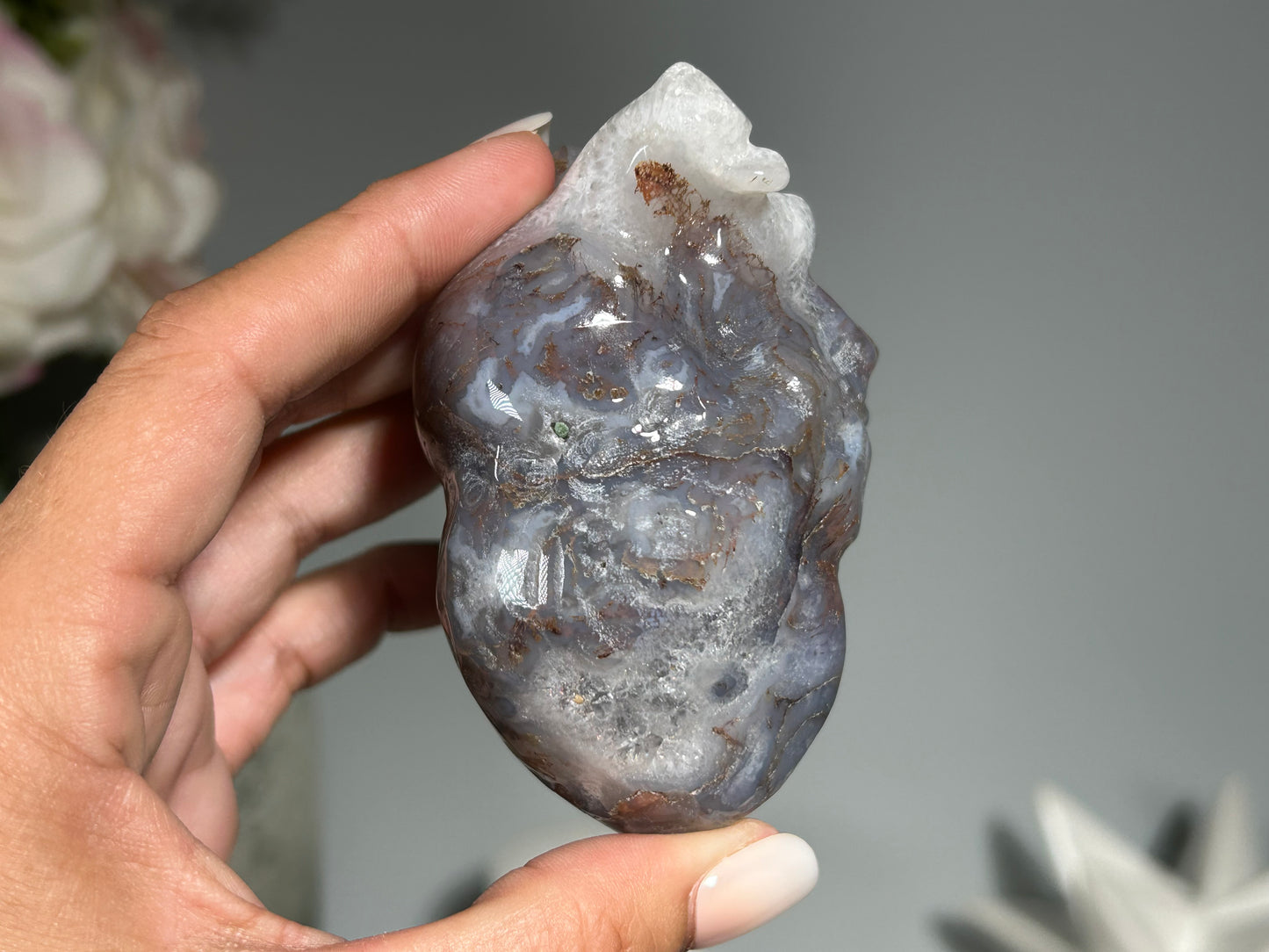 Moss Agate Anatomical Heart (3.3", 82mm)