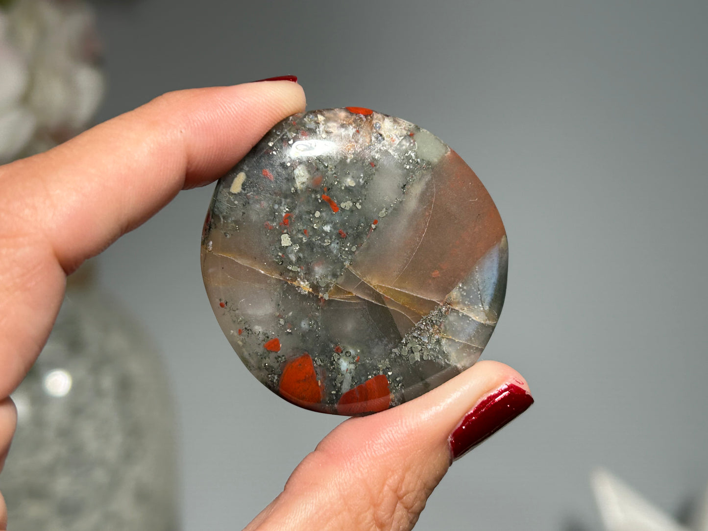 African Bloodstone Flat Palm Stone