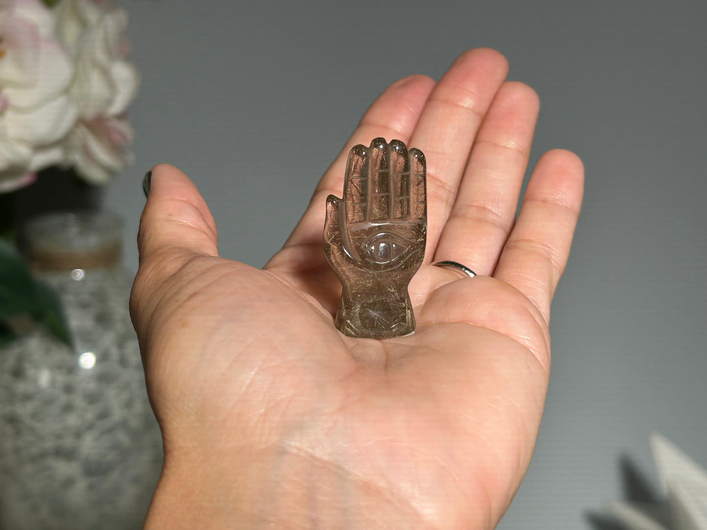 Rutilated Quartz Evil Eye Hand (1.6”, 41mm)