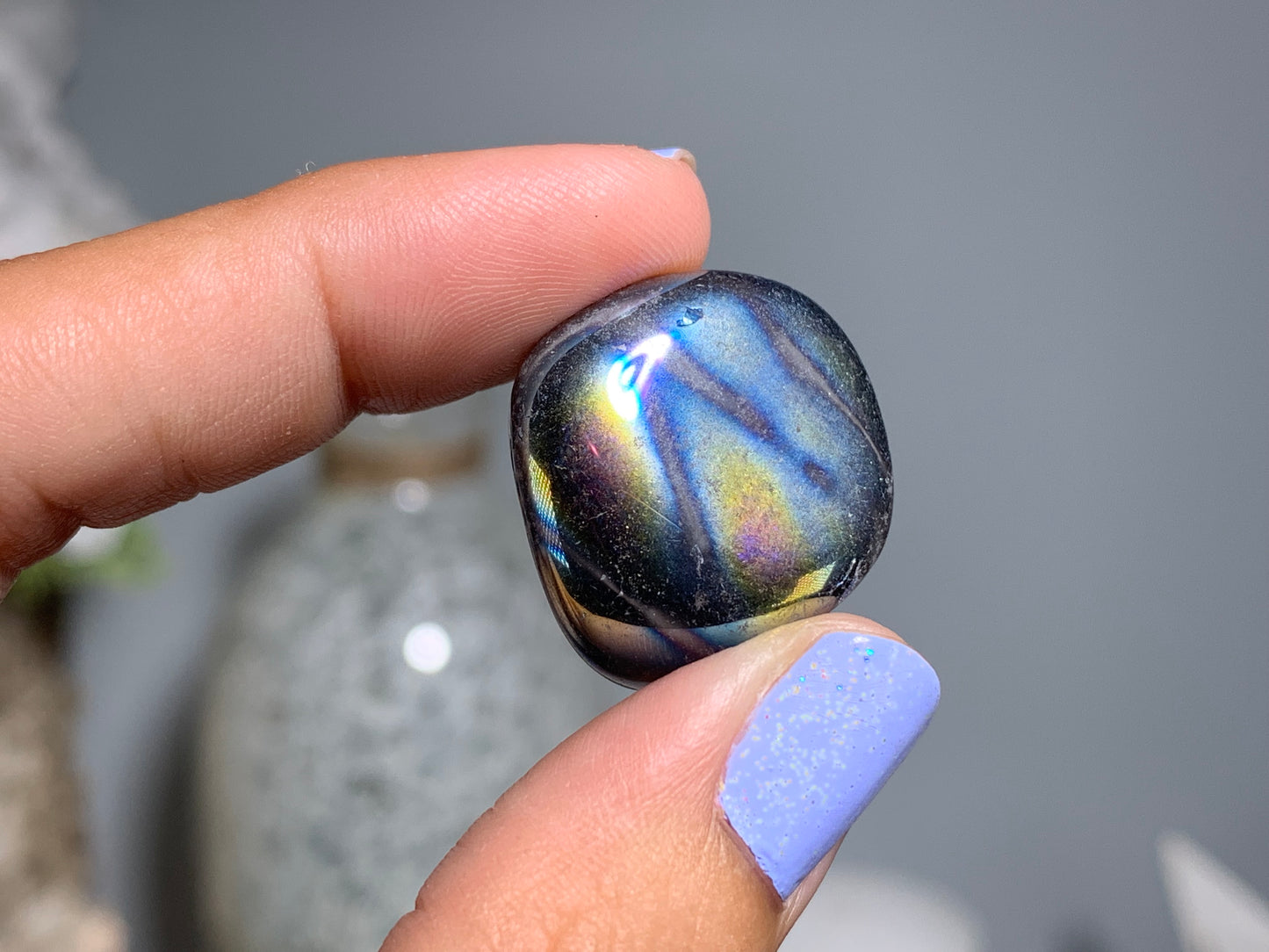 10pc Tumbled Dark Titanium Aura Quartz