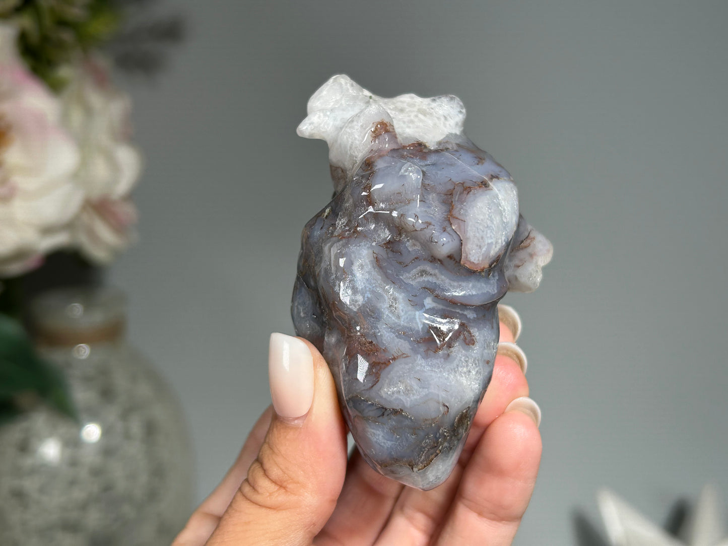 Moss Agate Anatomical Heart (3.3", 82mm)