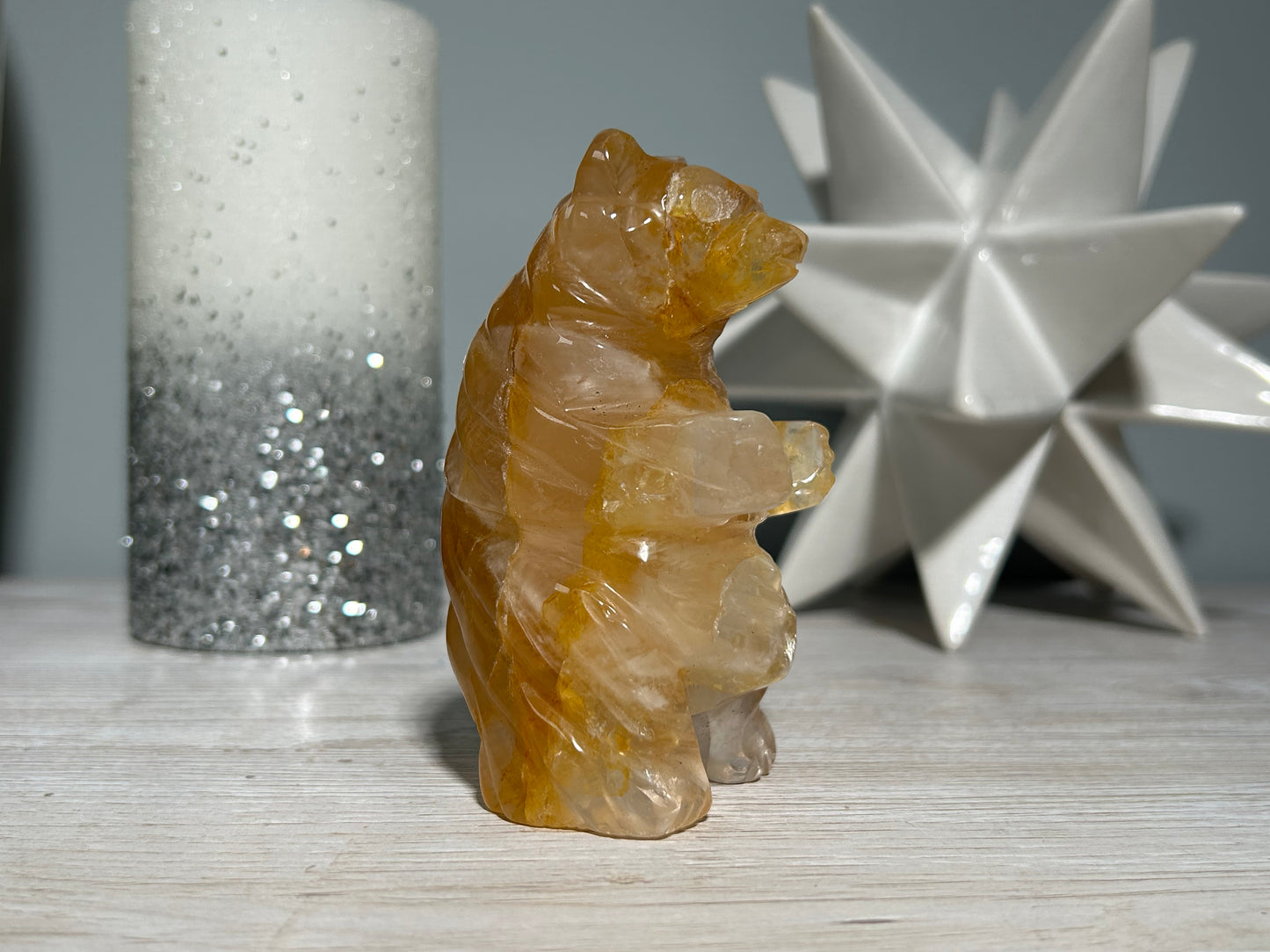 Yellow Hematoid Quartz Bear (3.9", 98mm)