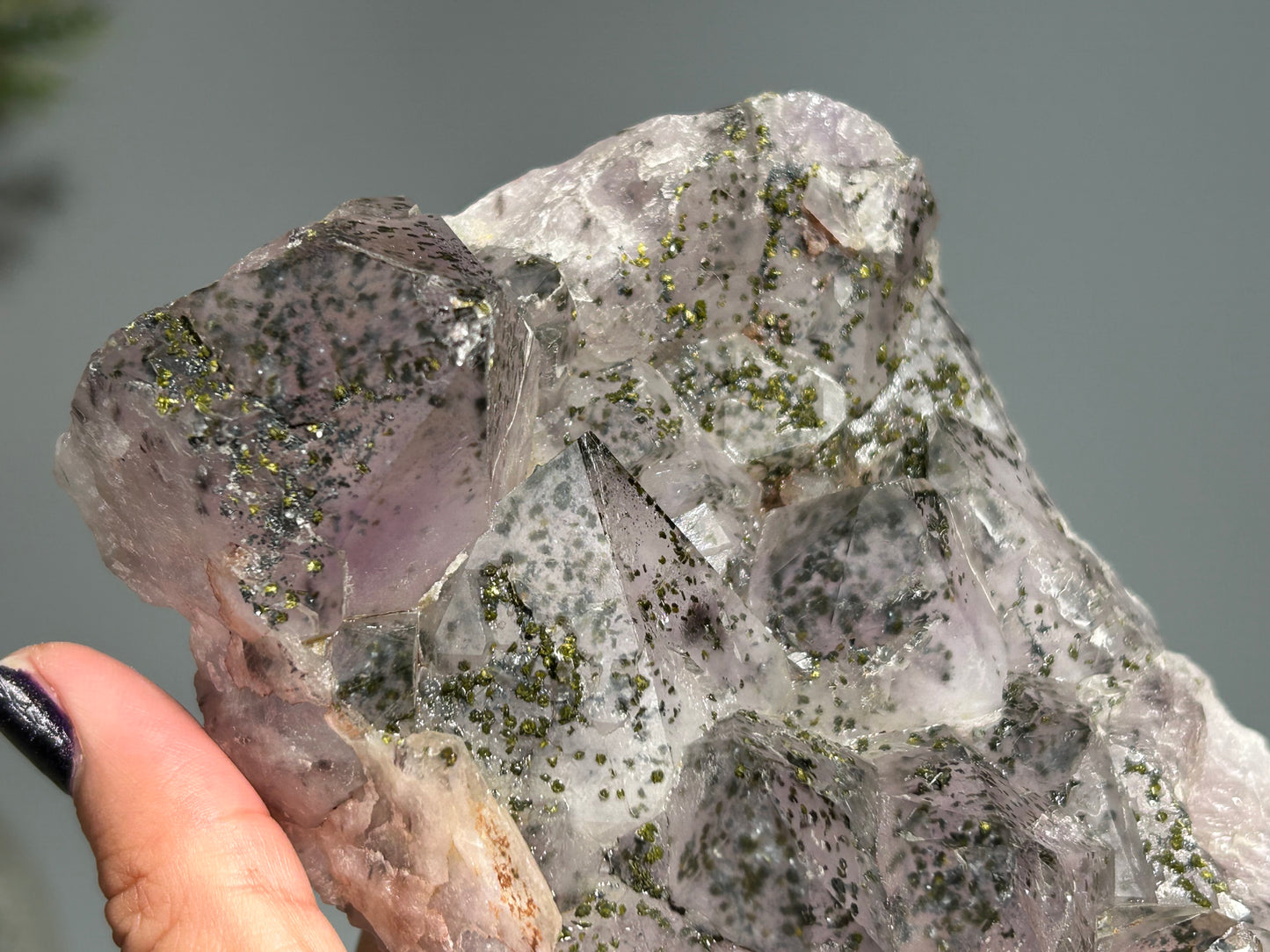 Epidote on Amethyst (5.4", 134mm)