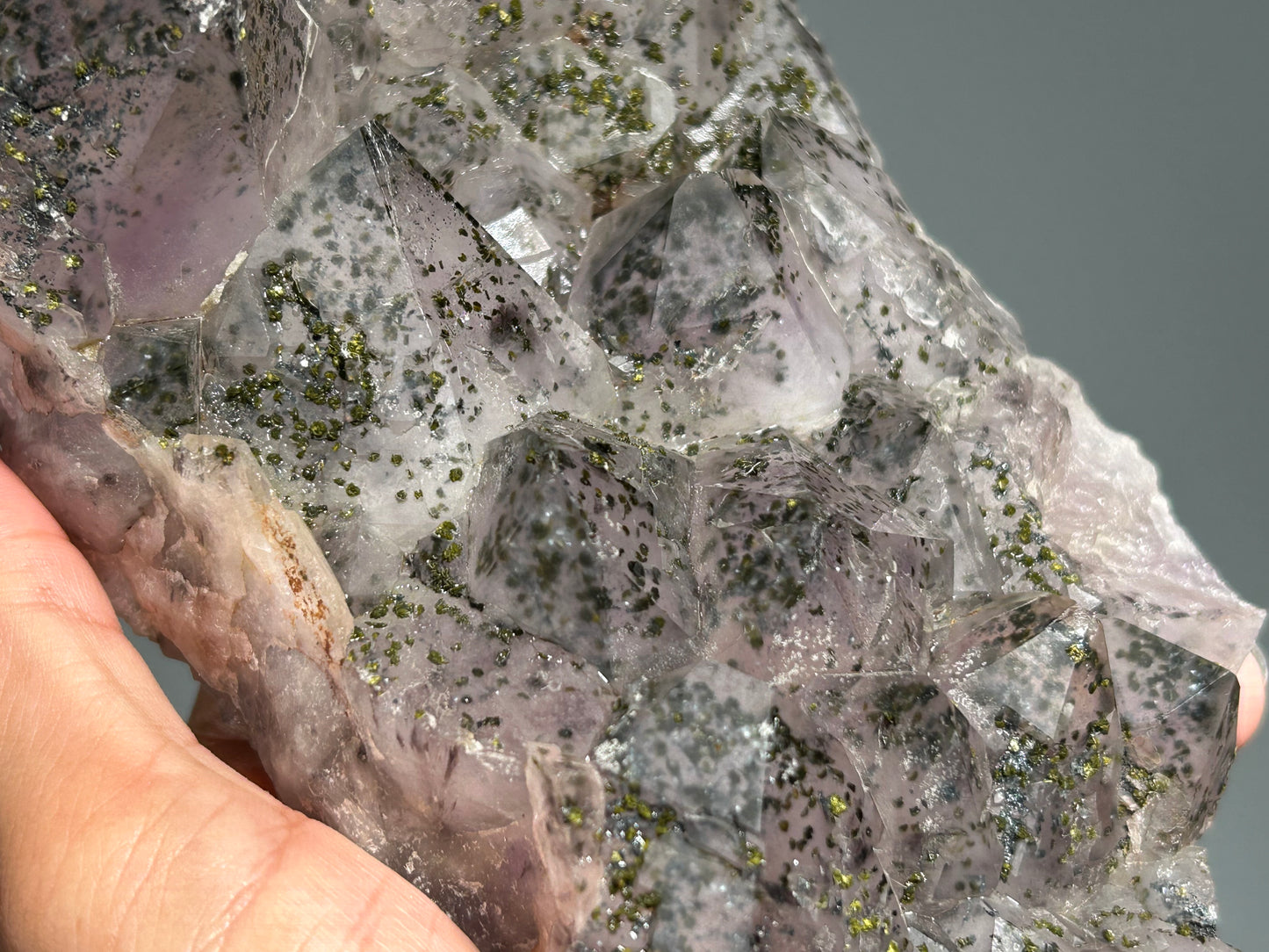 Epidote on Amethyst (5.4", 134mm)