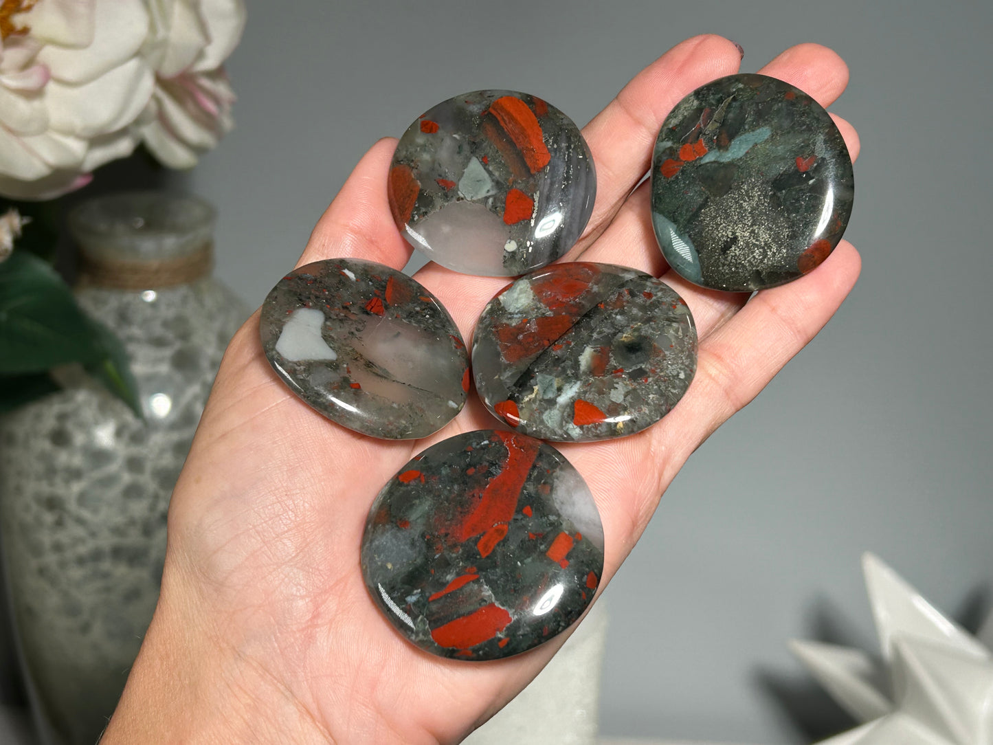 African Bloodstone Flat Palm Stone