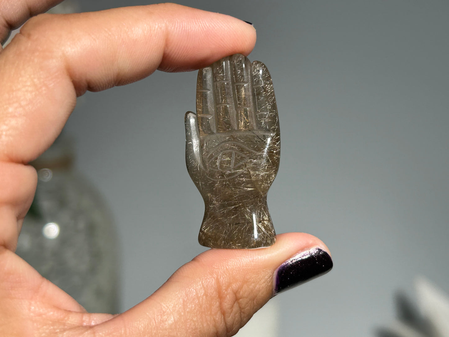 Rutilated Quartz Evil Eye Hand (1.6”, 41mm)