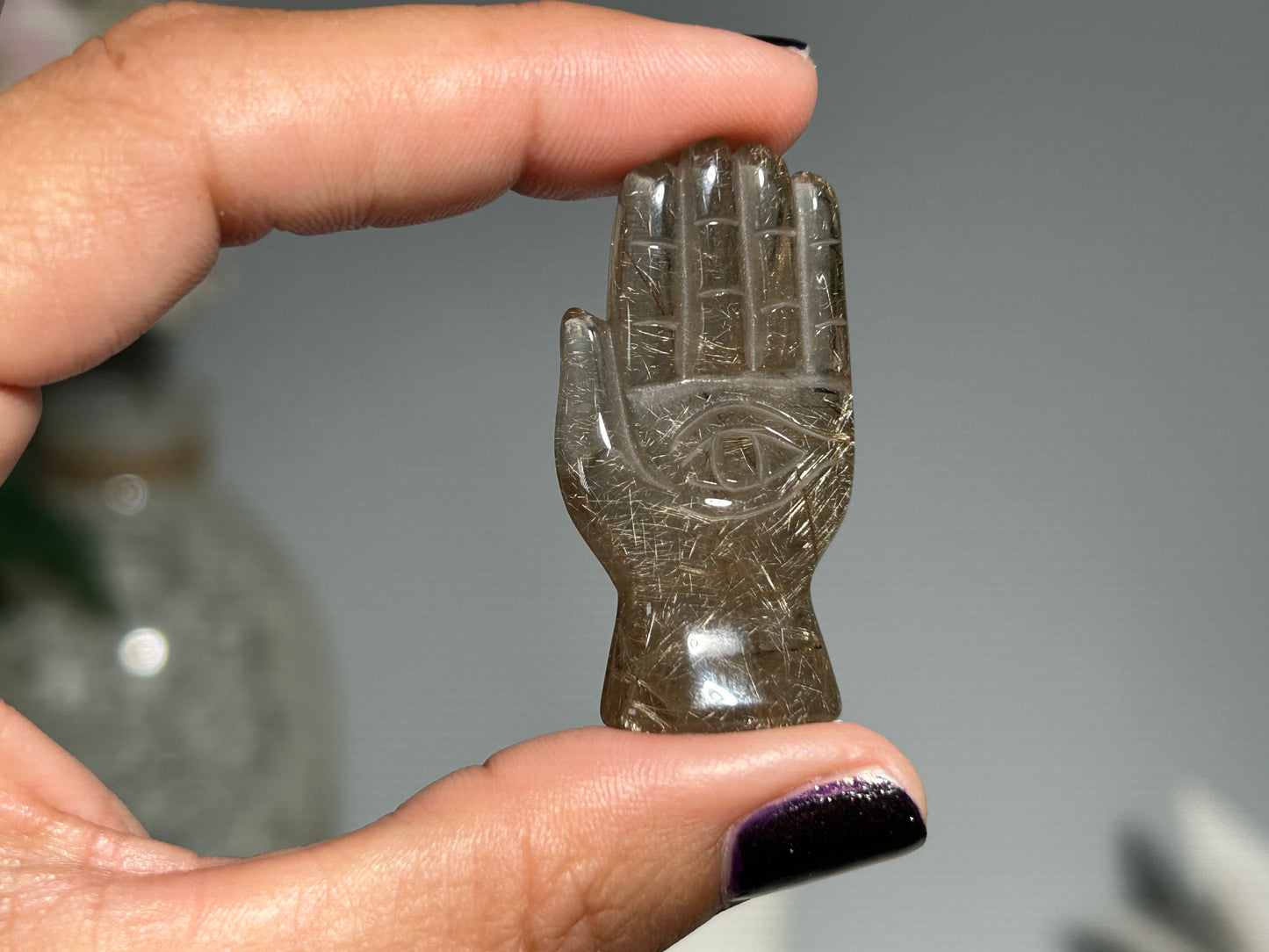 Rutilated Quartz Evil Eye Hand (1.6”, 41mm)