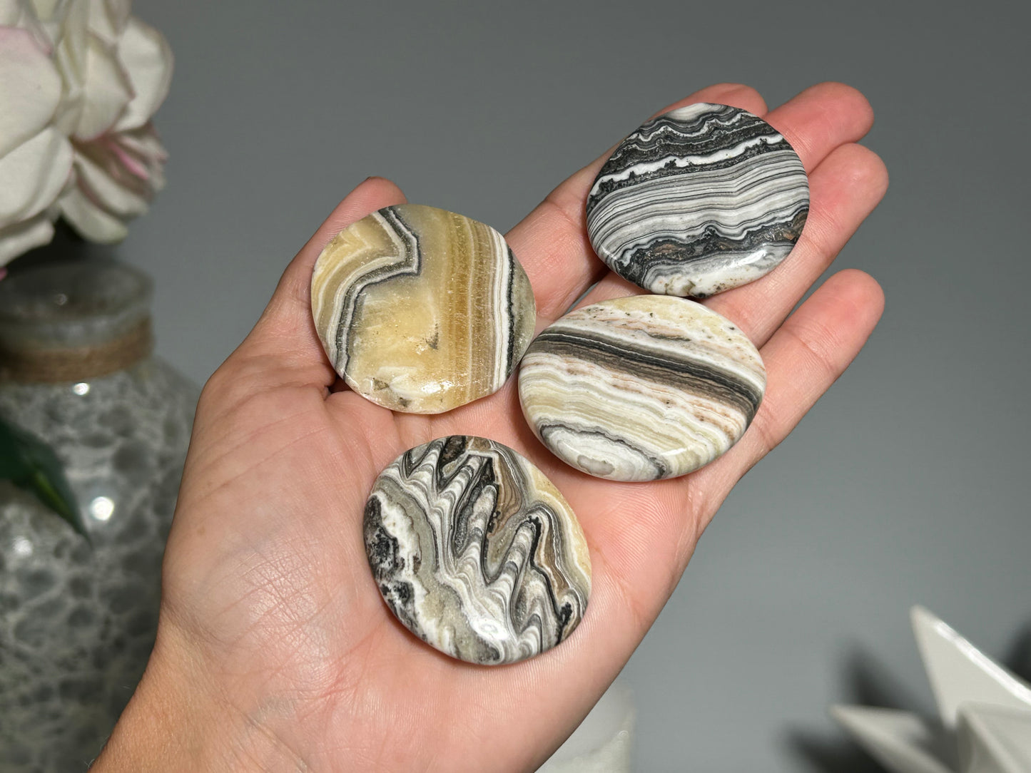 Lace Calcite Flat Palm Stone