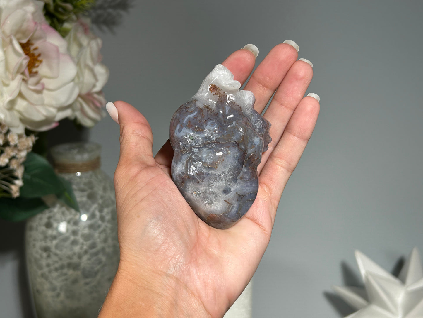 Moss Agate Anatomical Heart (3.3", 82mm)