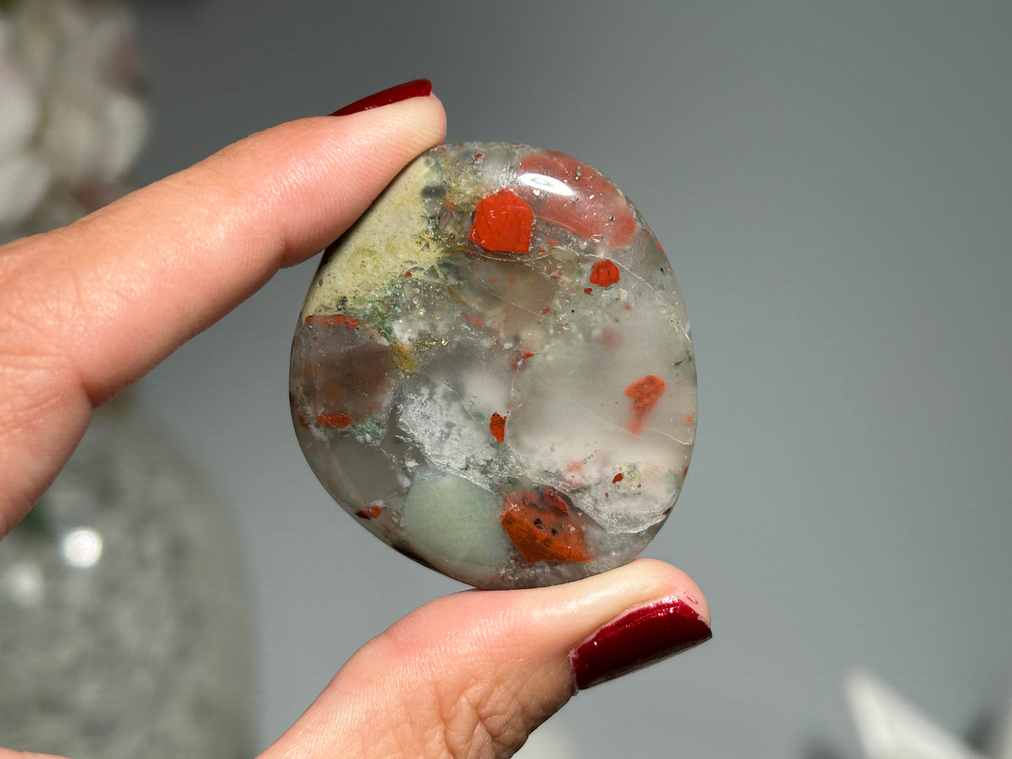 African Bloodstone Flat Palm Stone
