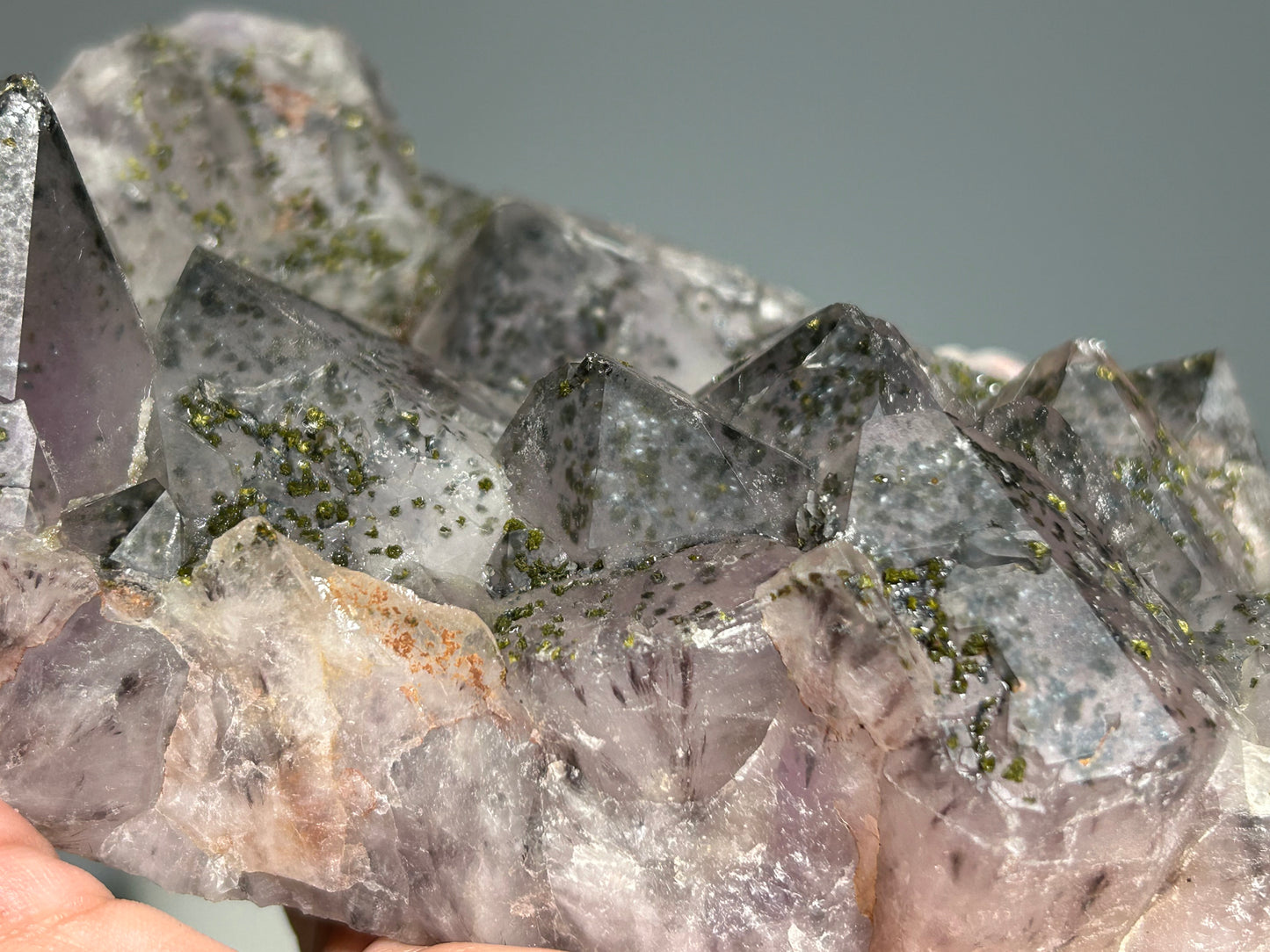 Epidote on Amethyst (5.4", 134mm)