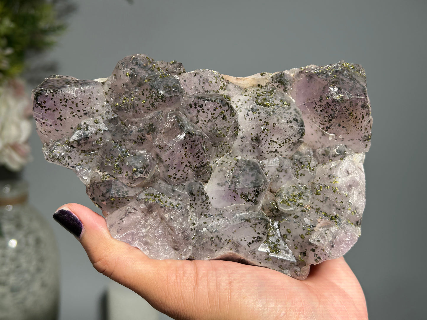 Epidote on Amethyst (5.4", 134mm)