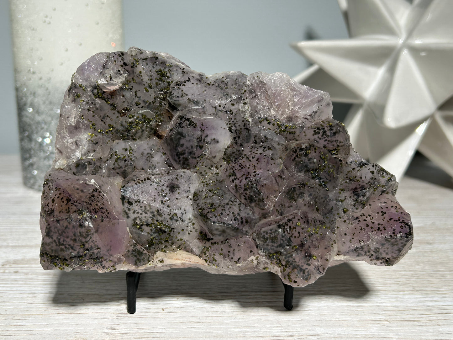 Epidote on Amethyst (5.4", 134mm)