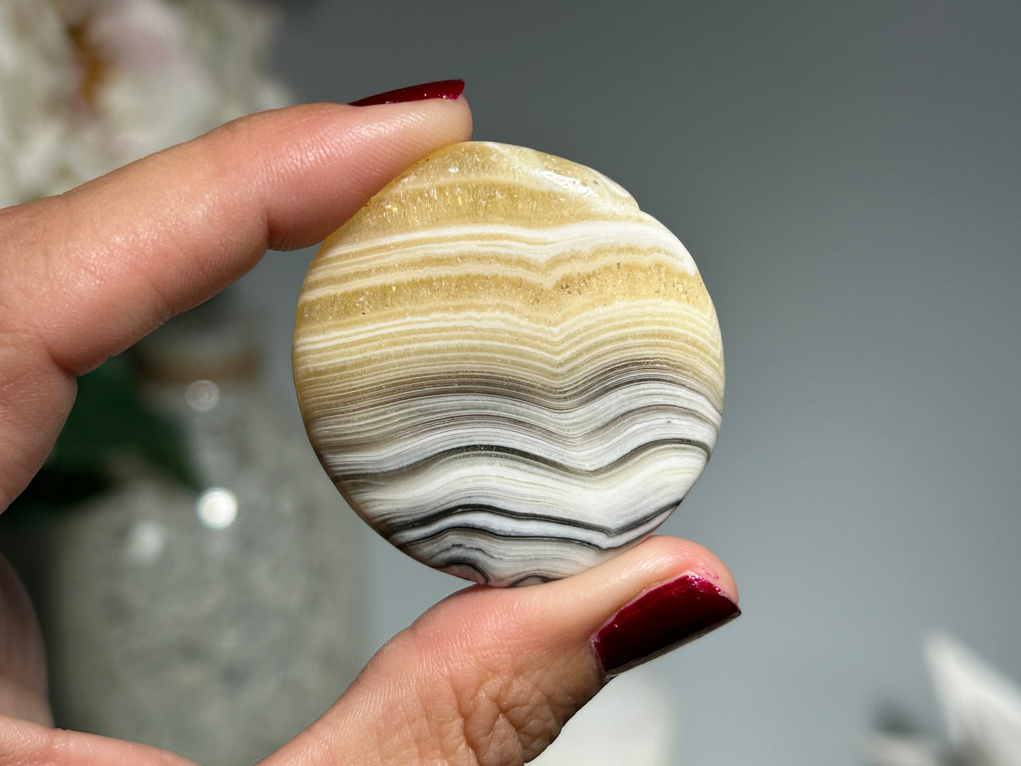 Lace Calcite Flat Palm Stone
