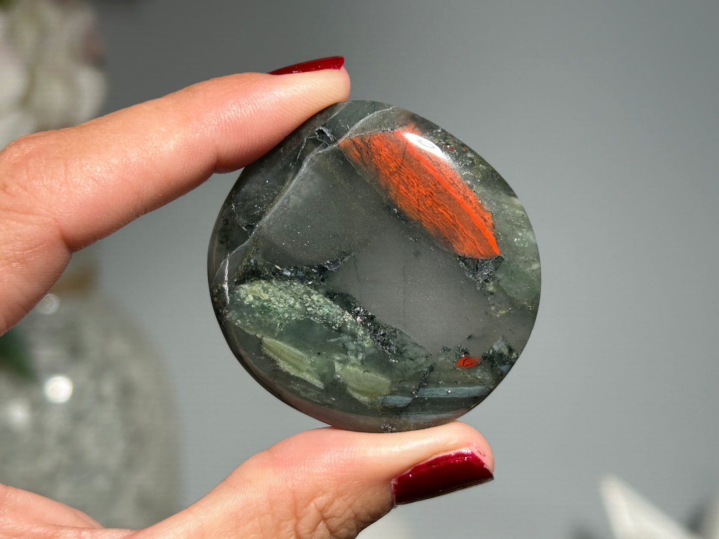 African Bloodstone Flat Palm Stone