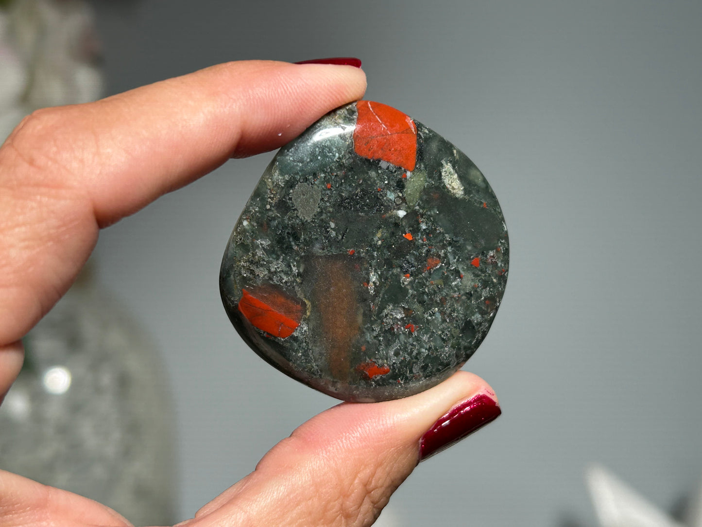 African Bloodstone Flat Palm Stone