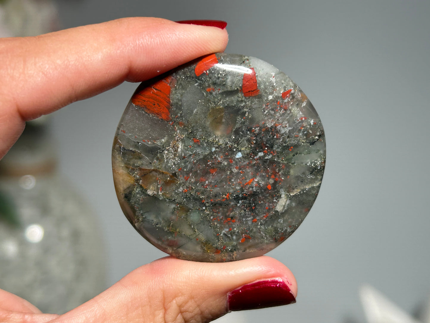 African Bloodstone Flat Palm Stone