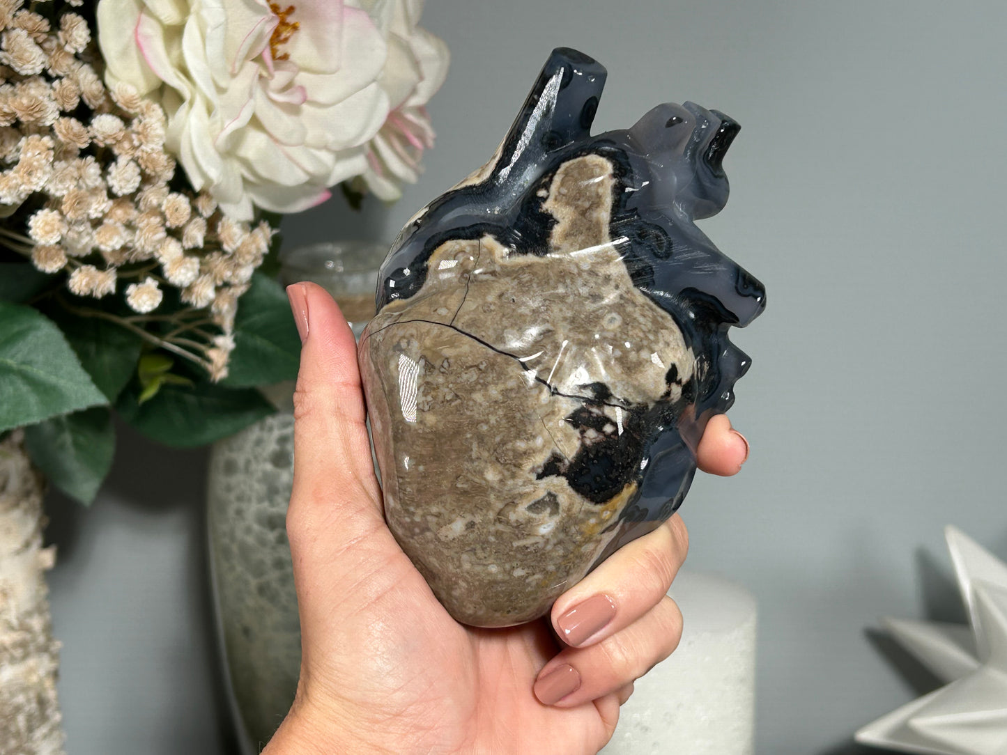 Volcano Agate Anatomical Heart (5", 127mm)