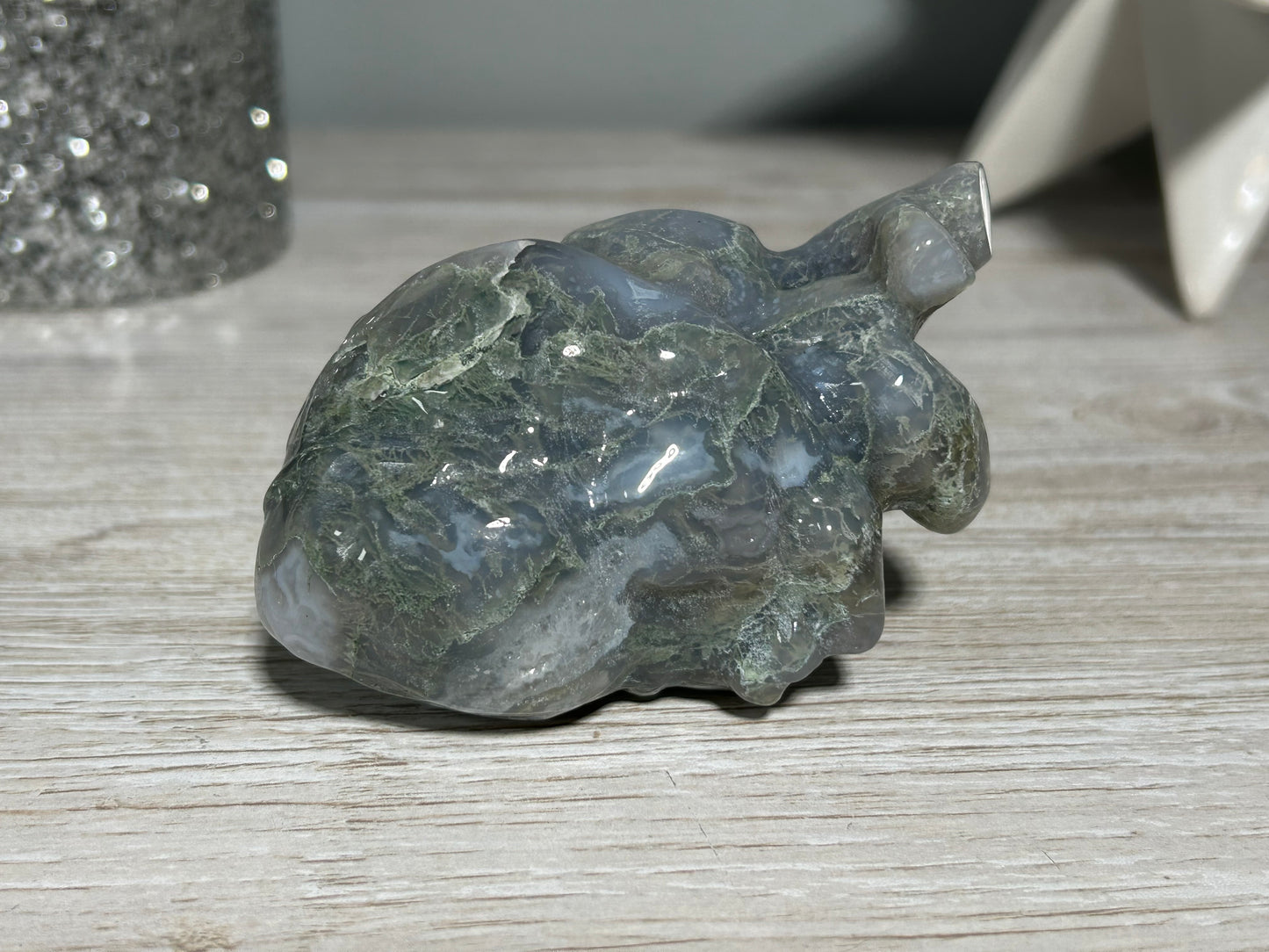 Moss Agate Anatomical Heart (3.4", 88mm)