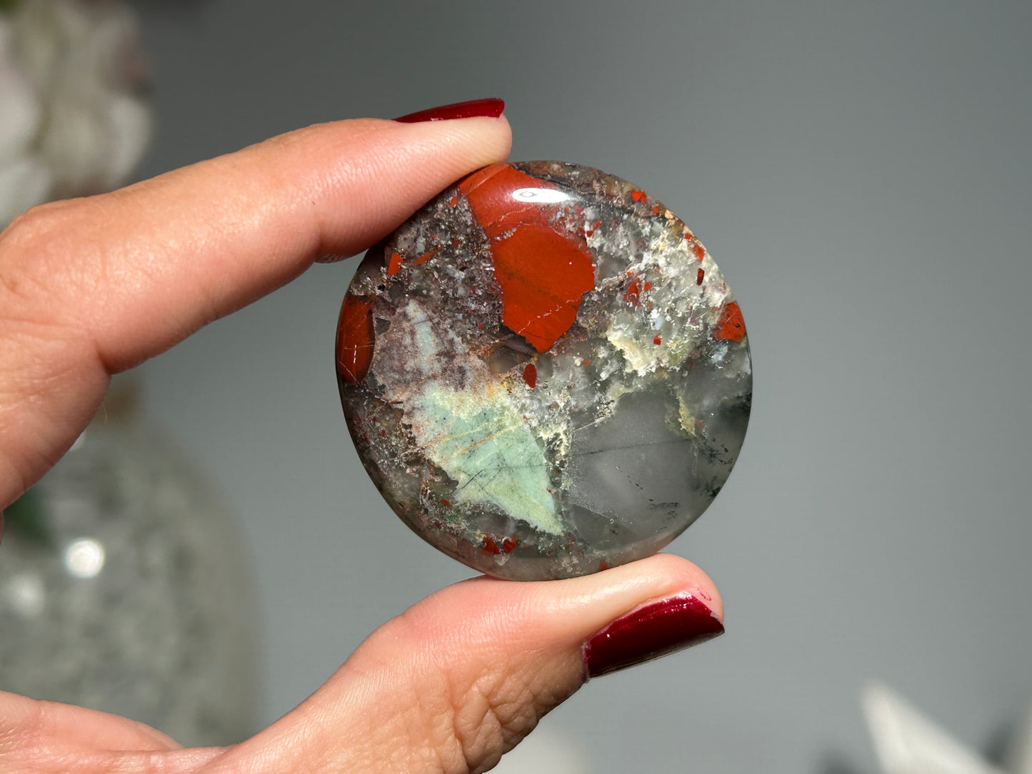 African Bloodstone Flat Palm Stone