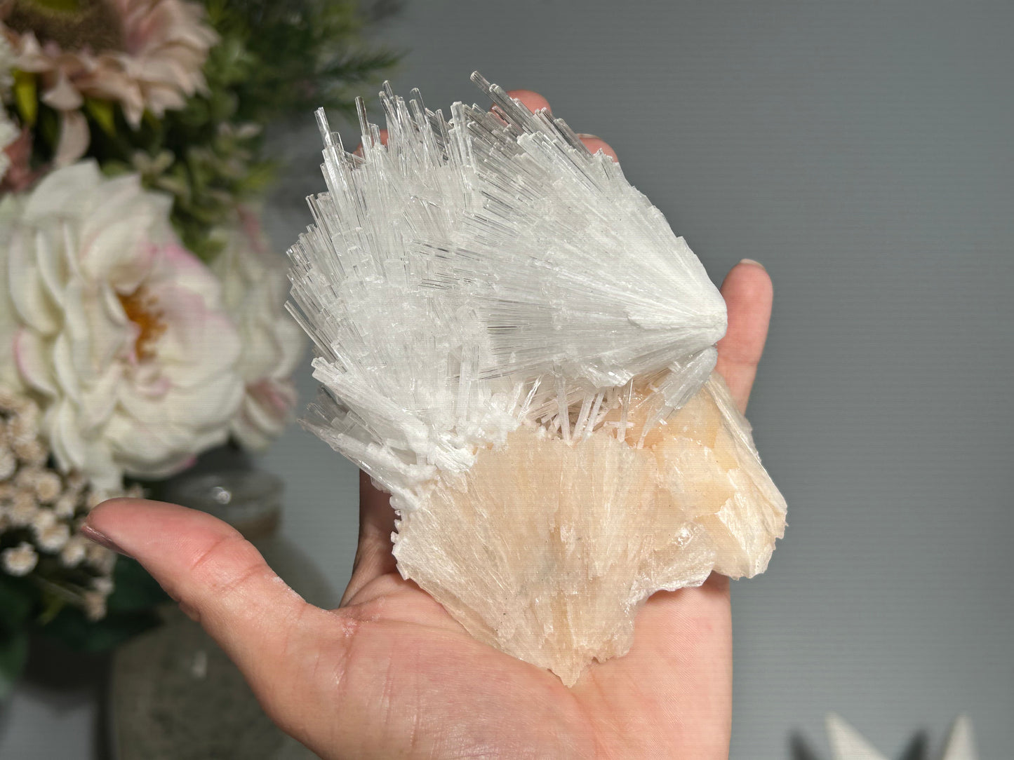 Natural Scolecite with Stilbite Cluster (4.7". 119mm)