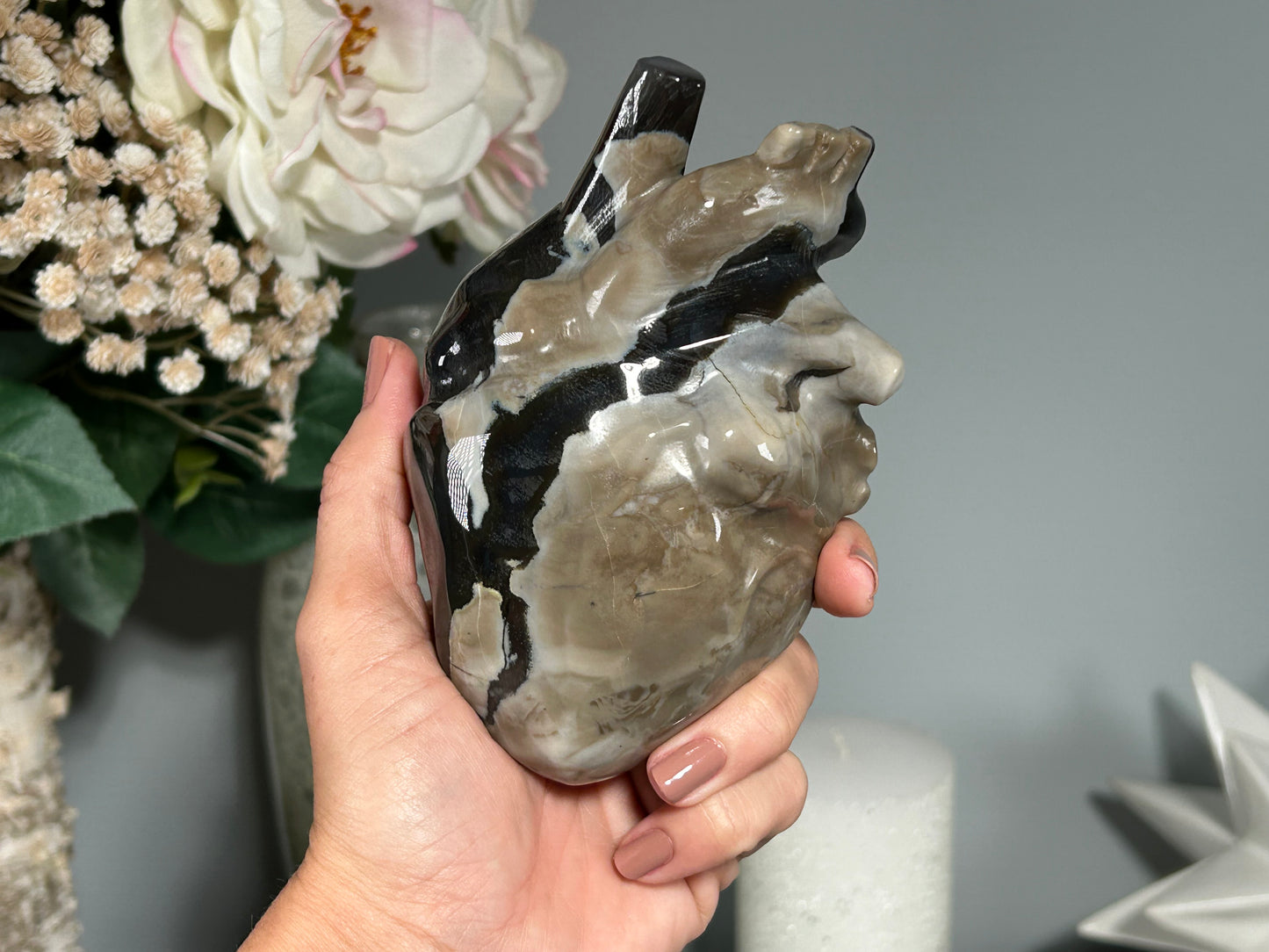 Volcano Agate Anatomical Heart (4.9", 124mm)