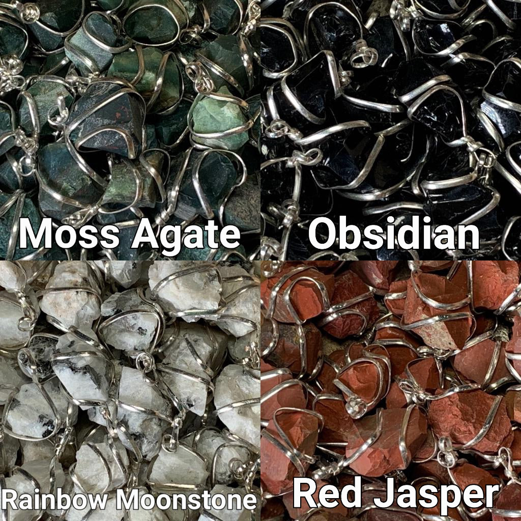 Close ups of Raw Crystal Pendants That Call to You for meditation and energy work.