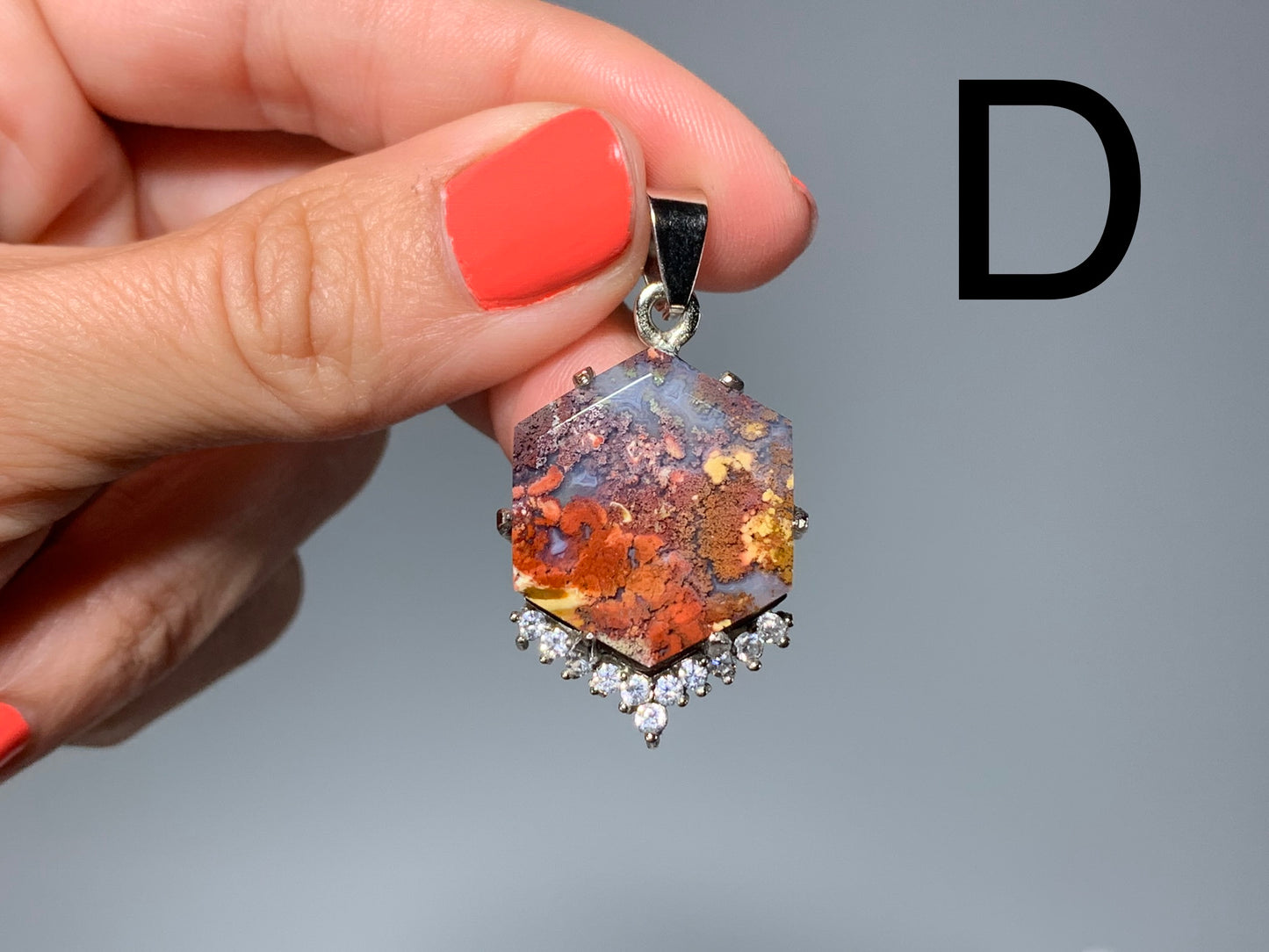 Moss Agate Pendant with Cubic Zirconia