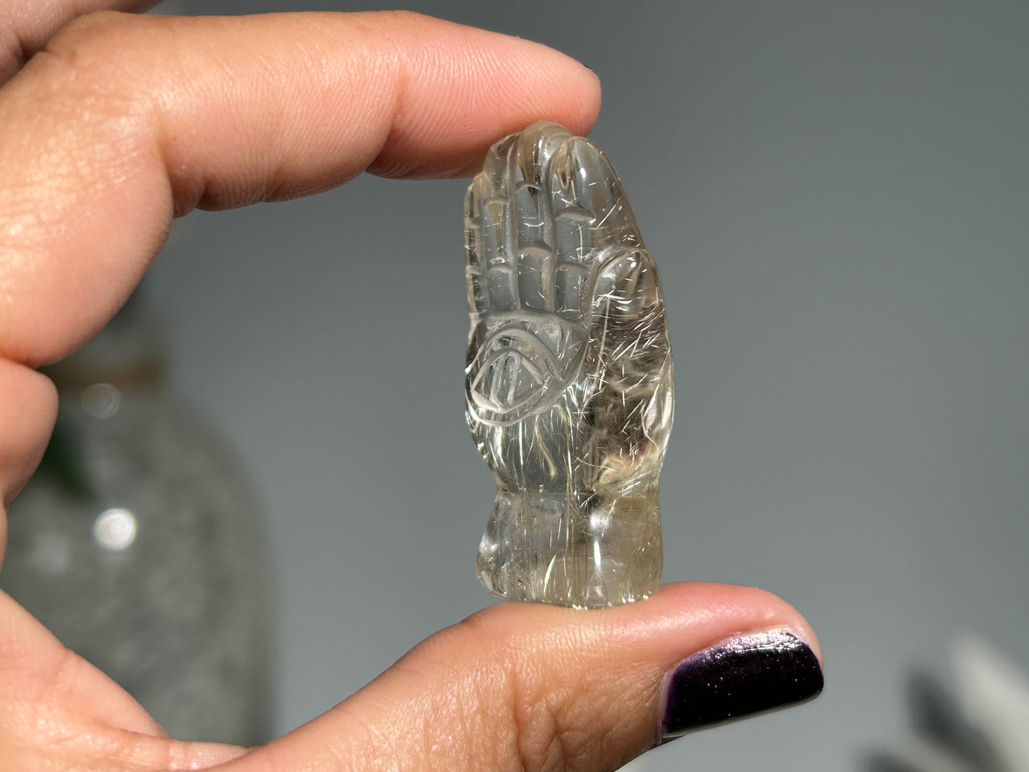 Rutilated Quartz Evil Eye Hand (1.6”, 41mm)