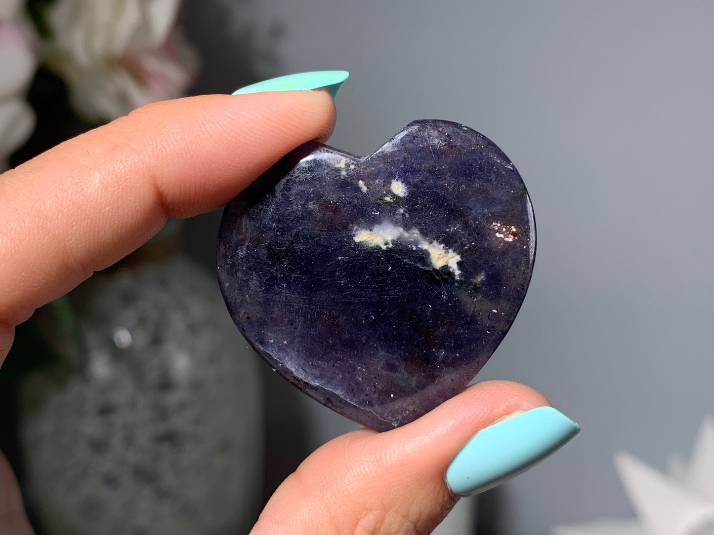 Small Flat Iolite Sunstone Heart