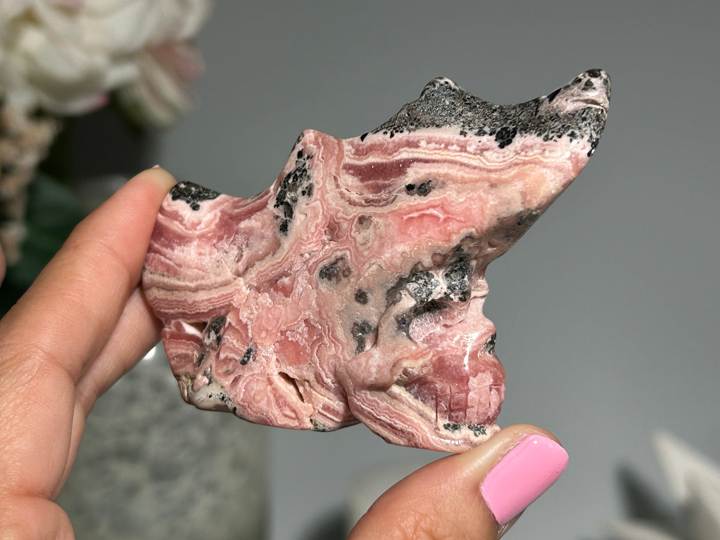 Rhodochrosite Skull (2.8", 72mm)