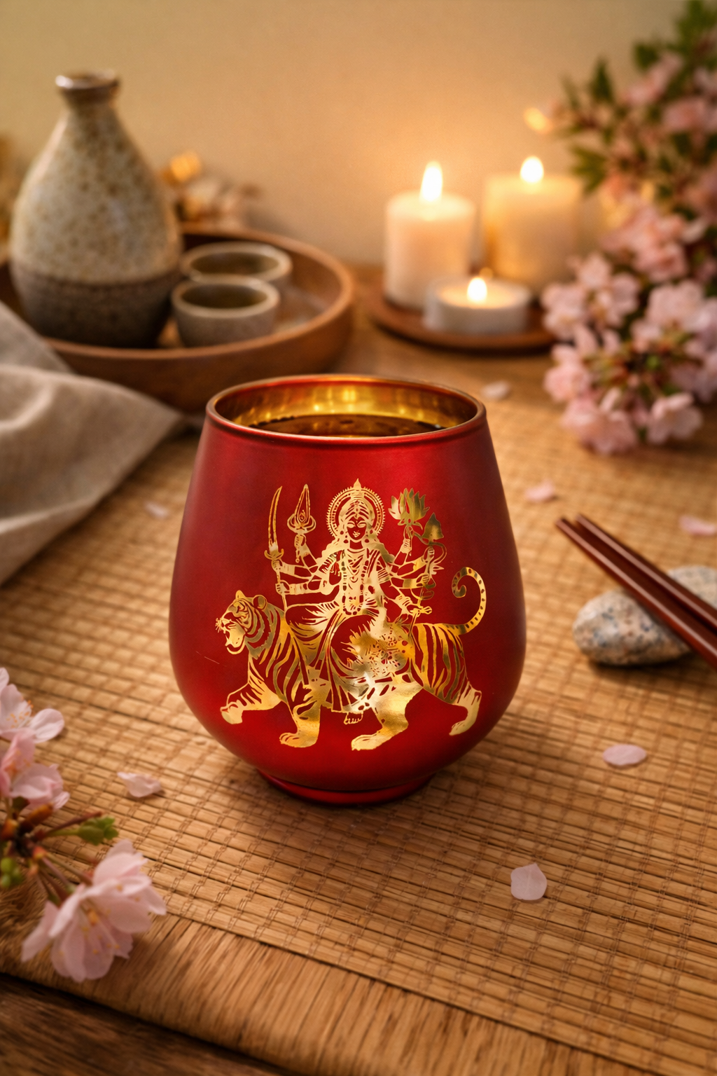Durga Candle Holder - 2pcs: Red