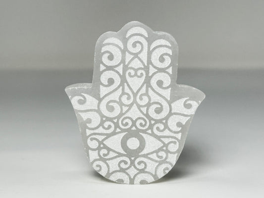 Selenite Hamsa Evil Eye